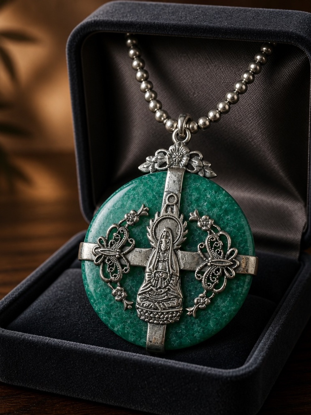 Double sided Jade Green Stone buddha Pendant Necklace by Jade